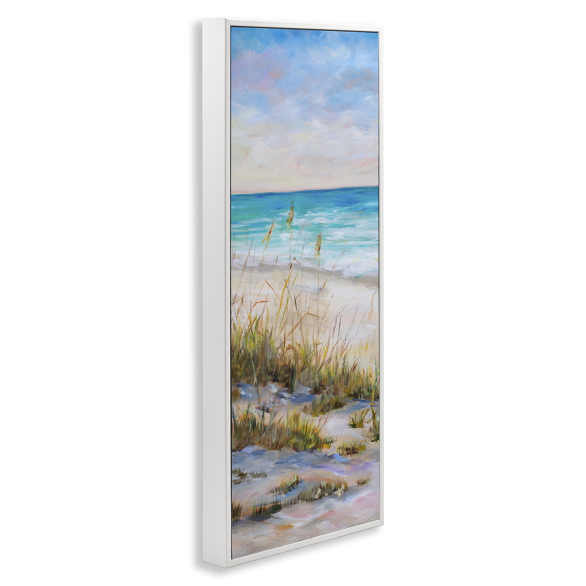 Stupell Industries Peaceful Beach Reeds Landscape Painting White Framed Art Print Wall Art, 10 x 24