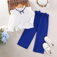 thumbnail image 3 of Vedolay Girls Fall Pants Set Girl's 2 Piece Outfits Color Print Spaghetti Strap Cropped Cami Top and Sweatpants,Blue 5-6 Years, 3 of 5