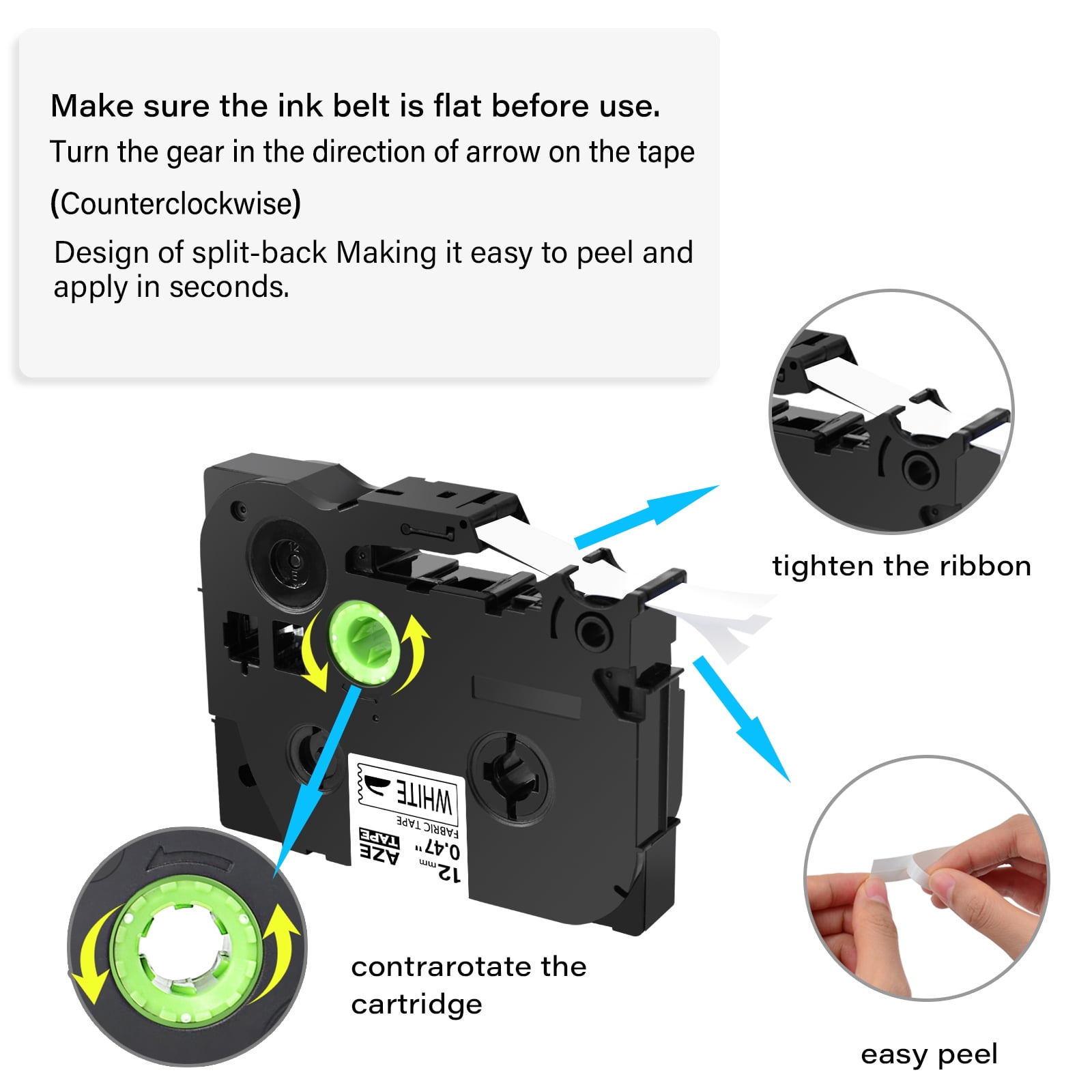 GREENCYCLE 6PK Compatible for Brother P-touch Black on White Fabric Iron-on Label Tape 12mm 3m TZ TZe TZe-FA231 TZ-FA231 TZeFA231 TZFA231 for Cloth Textures work with PT-D210 D400 D600 Label Maker