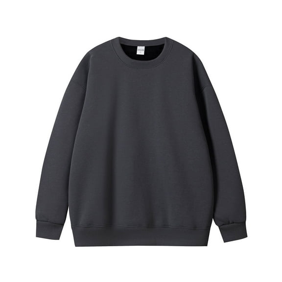 LpwkSSA Men's Plus Size Pullover Sweater Casual Warm Thick Solid Color Coat Long Sleeve Round-Neck Loose Shirts Gray L