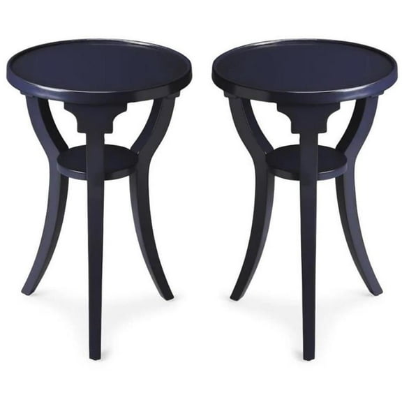 Home Square 24"H Transitional Round End Table in Navy - Set of 2