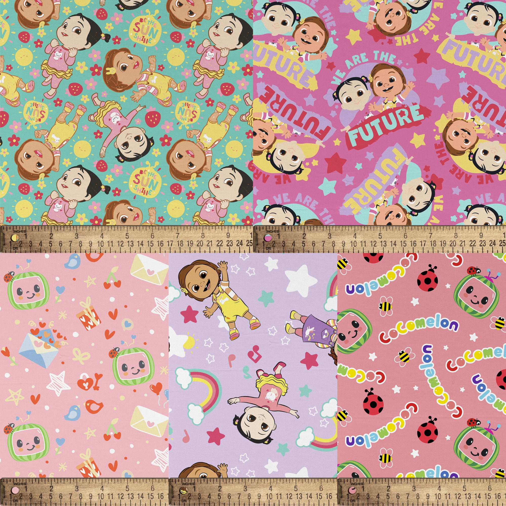 CoComelon 18" x 21" 100% Cotton CoComelon, Pink, for Quilting & Sewing, 5 Pieces