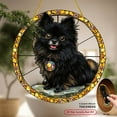 thumbnail image 2 of 2D Flat, 1pc Black Pomeranian Sun Catcher - 8x8 Acrylic Hanging Decoration with Vibrant Floral Wreath, Art Deco Animal Theme Wall Art for Living Room, Window, Farmhouse, Office, Patio, 2 of 7