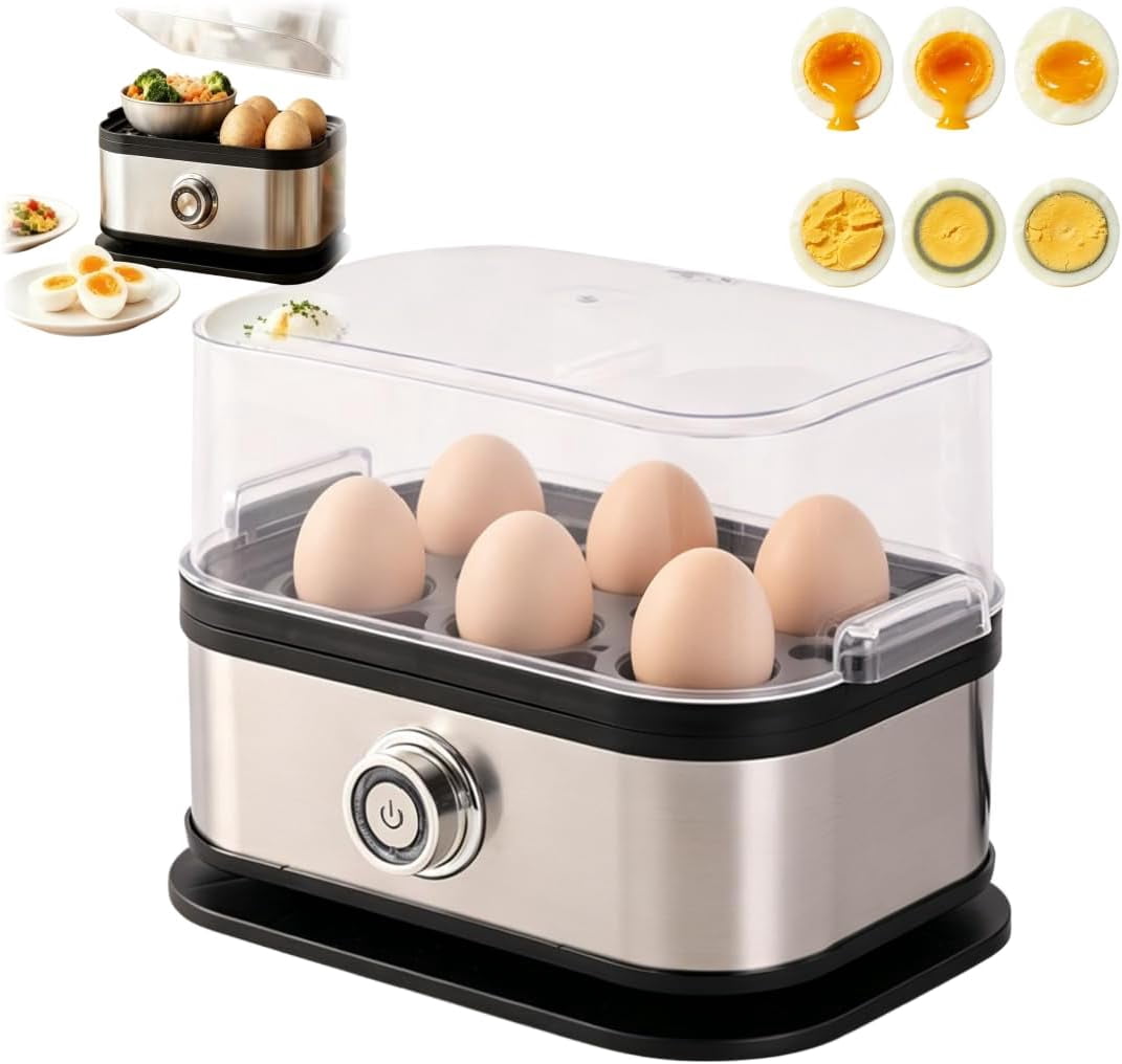 Multifunctional Egg Steamer With Clear Lid, 2026 Upgraded Compact 6 Egg Electric Cooker, 304 Stainless Steel, Hard Boiled, Poacher, Omelet Maker Egg Poacher (2PCS)