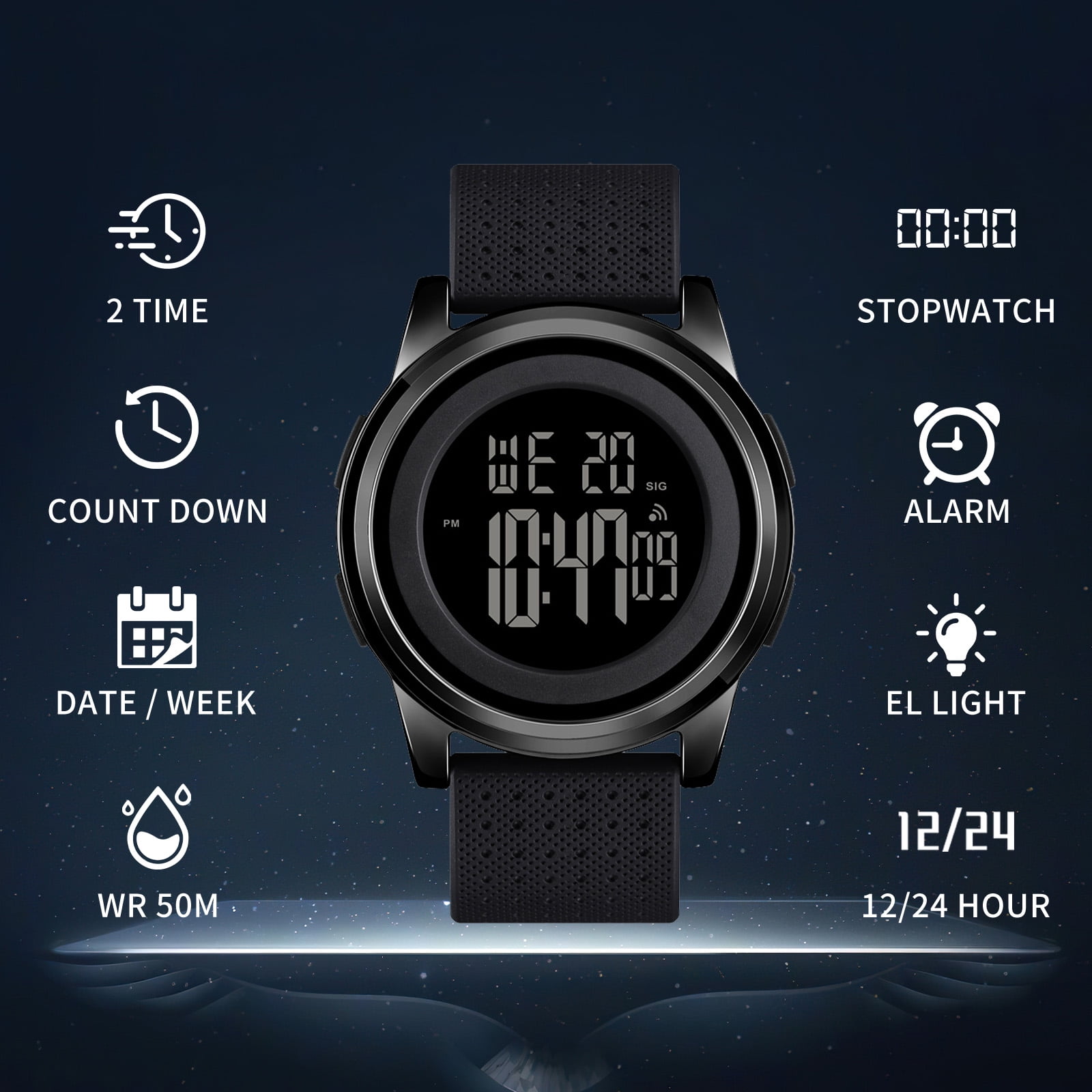 SKMEI Mens Watch Ultra-Thin Digital Sports Watch Waterproof Stainless Steel Fashion Wrist Watch for Men Women