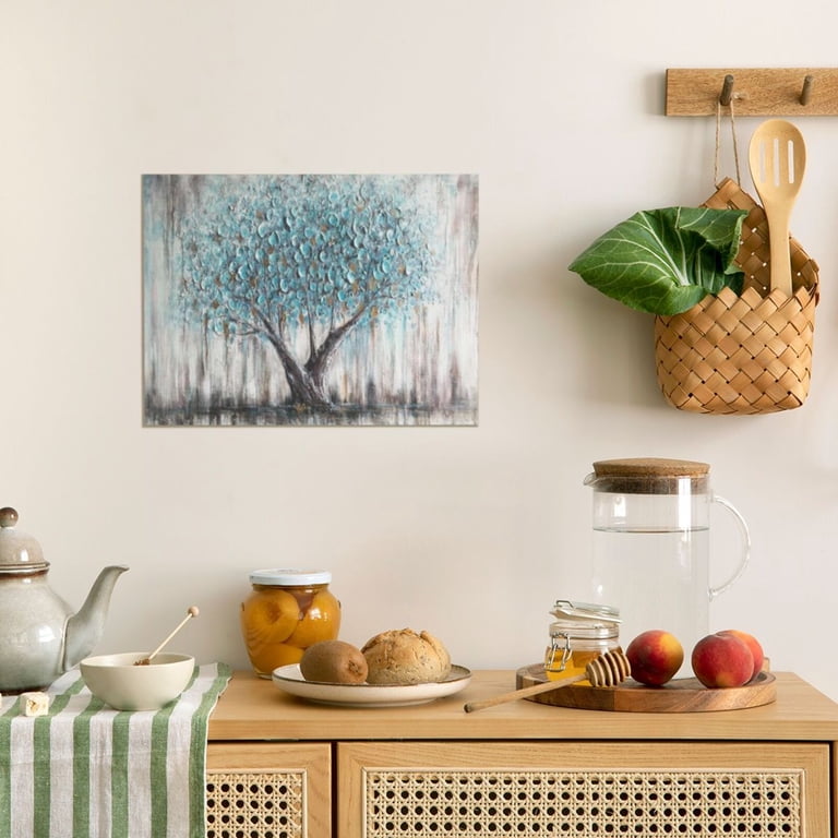AatoeaX Tree Wall Art Teal Blue Nature Tree of Life Abstract