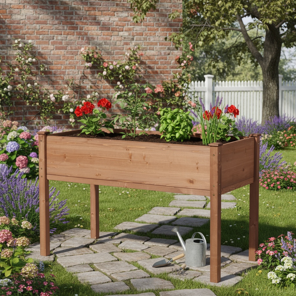 Raised Garden Bed with Legs, Elevated Wooden Planter Box for Outdoor Plants Flowers Fruits Vegetable Herb Growing