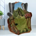 thumbnail image 4 of Garden Art Soft Flannel Fleece Throw Blanket, Digitally Illustrated Window to Floral Spring Backyard Nature Beauty, Cozy Plush for Indoor and Outdoor Use, 60" x 80", Olive Green Redwood, by Ambesonne, 4 of 5