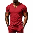 thumbnail image 3 of Camisas Deportivas Hombre Dqueduo Man Solid Color Casual Short Sleeved Pullover V-neck Breathable Top Red S, 3 of 9