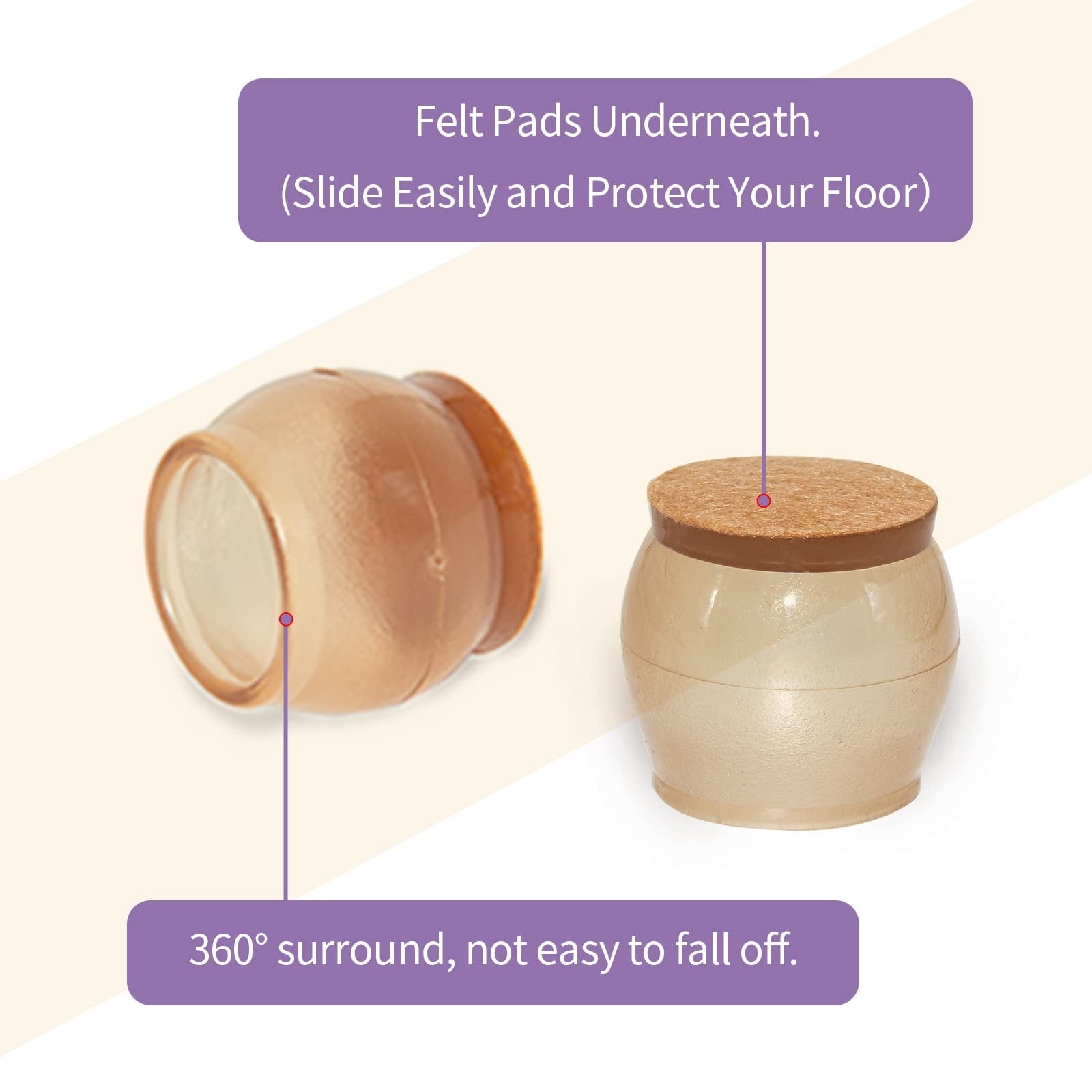 Flyshop 8PCS Round Chair Leg Caps with Felt Pads Durable Chair Leg Floor Protectors for Hardwood Floor Prevent Scratches Reduce Noise, Brown Protective Caps, 33 to 44 mm