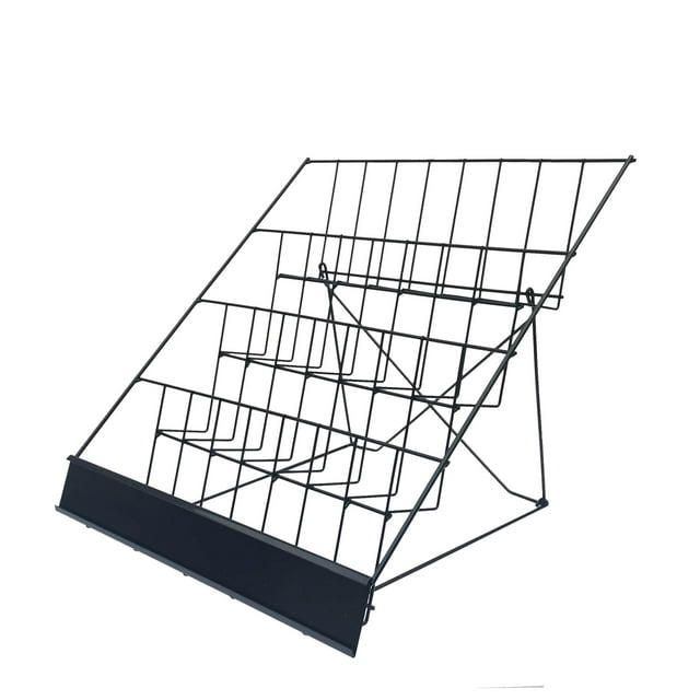 FixtureDisplays® 4-Tiered 18" Wire Display Rack Literature Brochure Magazine Stand Book Tabletop Rack, 2.5" Deep Open Shelves 11936-2BLACK