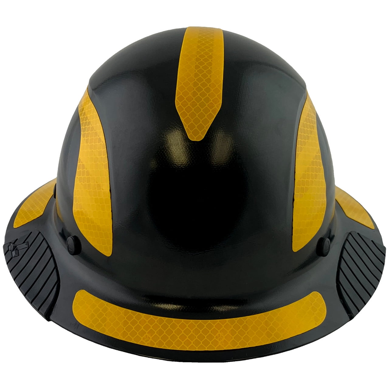 DAX Fiberglass Composite Hard Hat - Full Brim Black with Reflective Yellow Decal Kit Applied