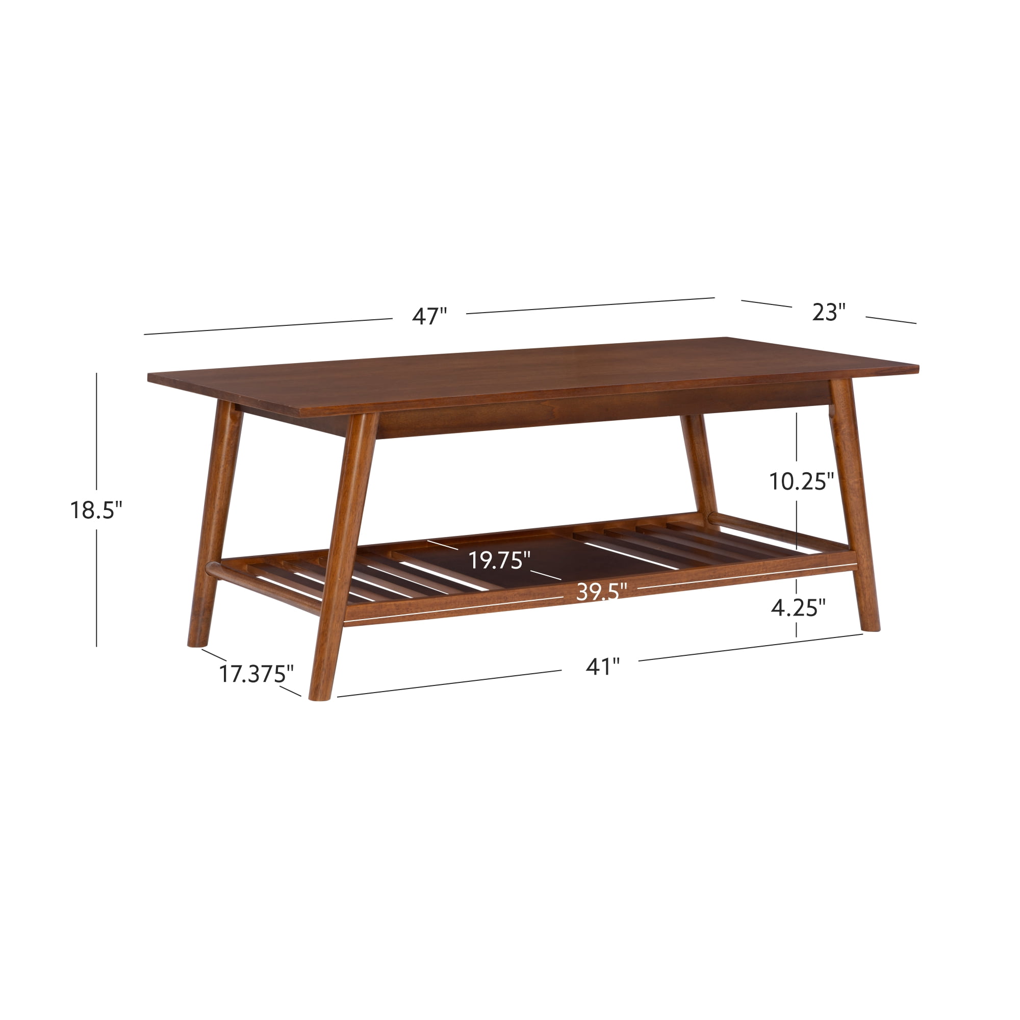 Linon Ashville Mid-Century Coffee Table with Shelf, Walnut