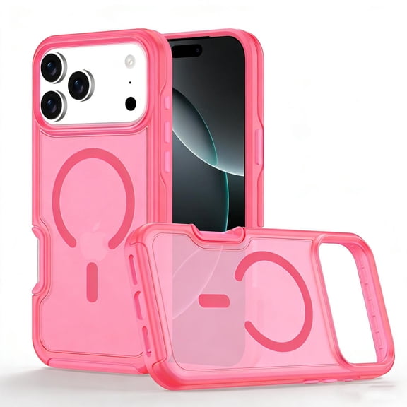 for iPhone 17 Magnetic Case, Compatible with Mag-Safe, Military-Grade Drop Protection, Magnetic Car Mount, Anti-Fingerprint Translucent Skin-Feel Cover for iPhone 17, Hotpink