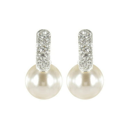 Roman Cultured Pearl with Crystal Top Post Earrings