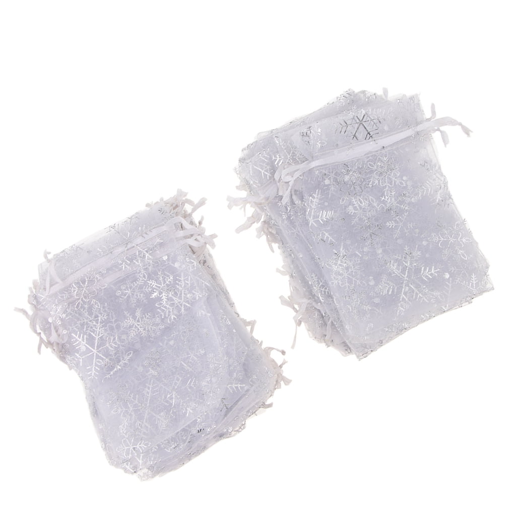 100pcs Pack Tulle Christmas Snowflake Gift Pouch Candy Bag Christmas Gift Bags 