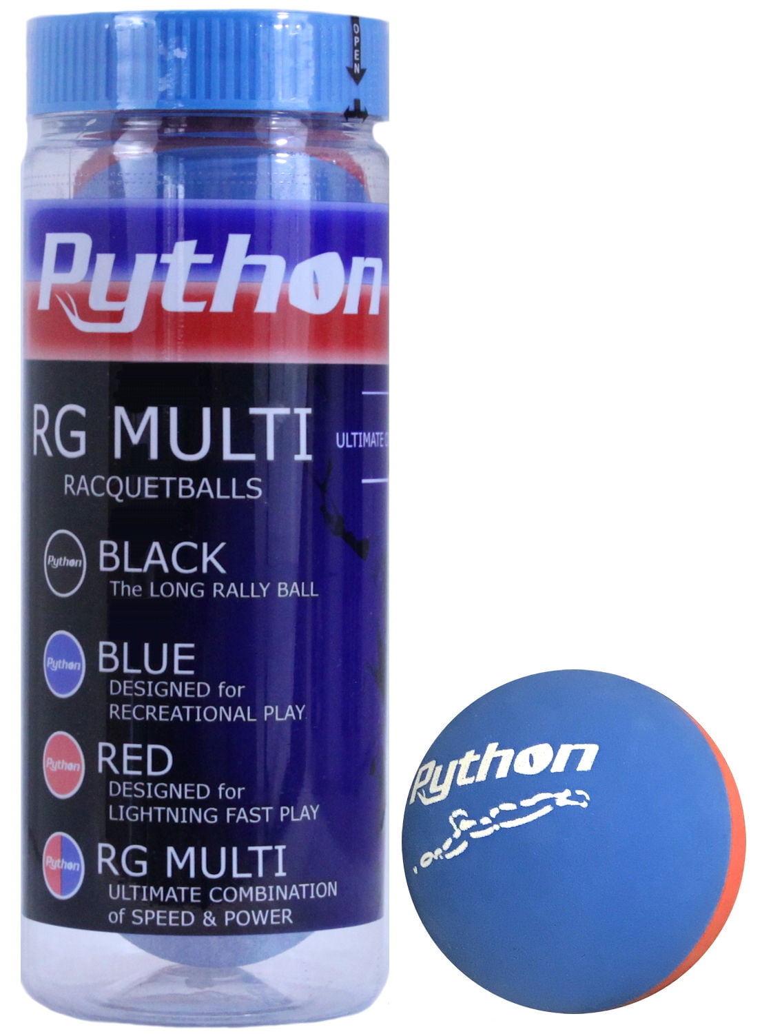 Python 3 Ball Can RG Multi Colored Racquetballs (Endorsed by