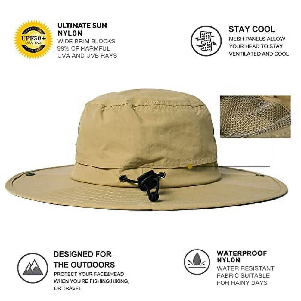TOP-EX Oversize XL XXL Large Waterproof UPF 50+ Wide Brim Mens Sun Safari Fishing Hiking Hat with Chin Strap Khaki Large