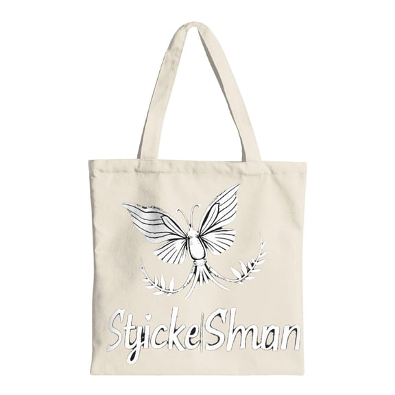Stylish Natural Canvas Tote Bag with Black Butterfly Design & " StyckeSman " Text - Perfect for Shopping Travel & Parties - Reusable & Multifunctional