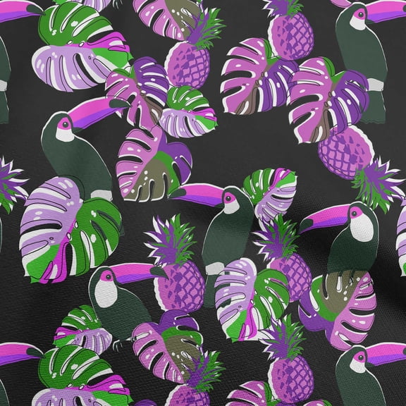 oneOone Polyester Spandex Black Fabric Floral Flower With Birds Sewing Fabric By The Yard Printed Diy Clothing Sewing Supplies 56 Inch Wide