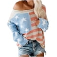 thumbnail image 2 of Ailaofu Women Amrican Flag Sweater Top Sleeve Off Shoulder Loose Knitted Shirt Vintage Knitwear, 2 of 2
