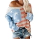 thumbnail image 2 of Ailaofu Women Amrican Flag Sweater Top Sleeve Off Shoulder Loose Knitted Shirt Vintage Knitwear, 2 of 2