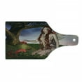 thumbnail image 1 of Fantasy Cutting Board, Redhead with Wings Holding a Butterfly Catcher Lantern Surrounded by Poppies, Decorative Tempered Glass Cutting and Serving Board, Wine Bottle Shape, Multicolor, by Ambesonne, 1 of 1