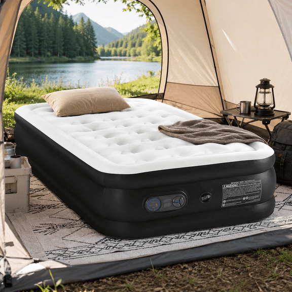LIFERECORD Air Mattress Twin Size with Built in Pump,16" Portable Air Bed for Camping, Travel, Home and Guest Room, 660lbs Weight Capacity Raised Inflatable Blow up Mattress