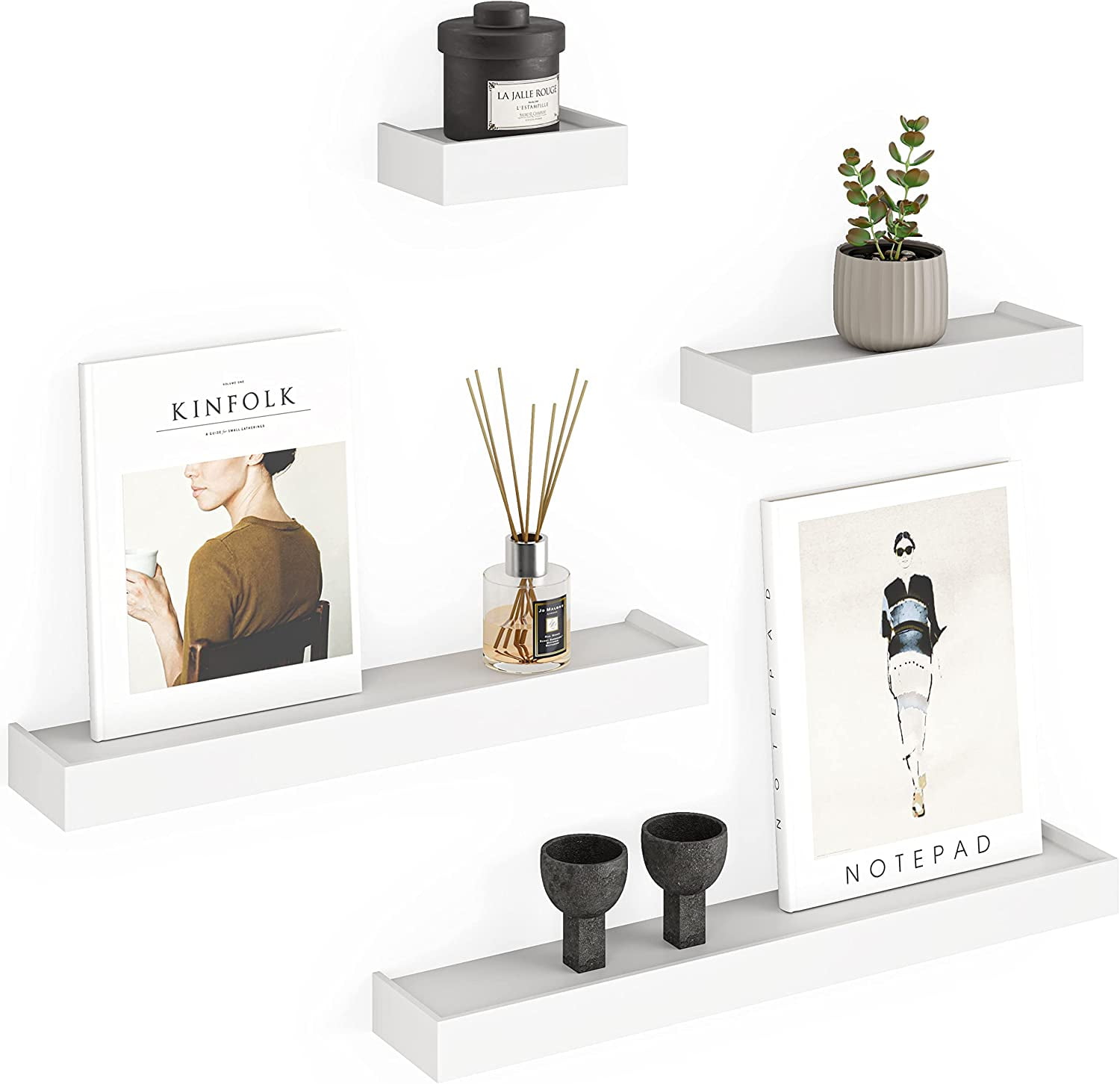 Ballucci Modern Floating Shelves, Set of 4 Wood Wall Mount Shelves, White