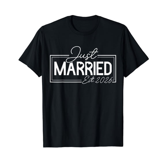 Just Married 2026 Couple Newlywed Bride and Groom Wedding T-Shirt