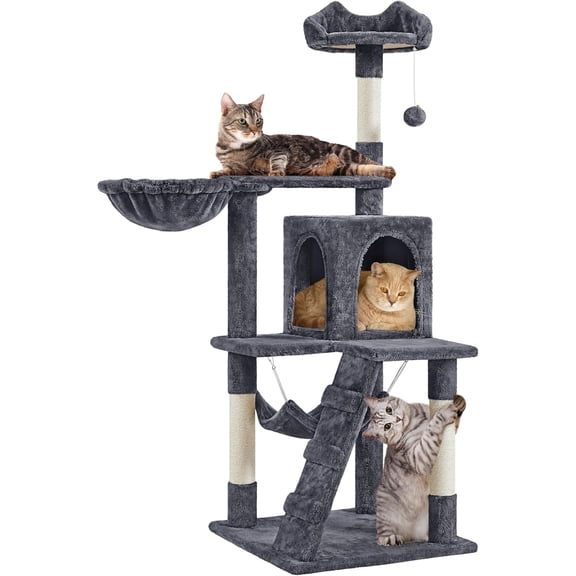 Librala 54in Cat Tree, Multi-Level Cat Tower with Scratching Posts, Spacious Condo and Hammock, Ideal Activity Center for Indoor Kittens, Dark Gray
