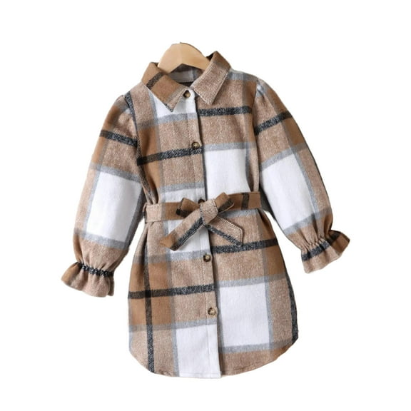 Diufon Toddler Baby Girls Dress Coat Fall Winter Warm Long Sleeve Plaid Jacket Cotton Lapel Bowknot Outerwear