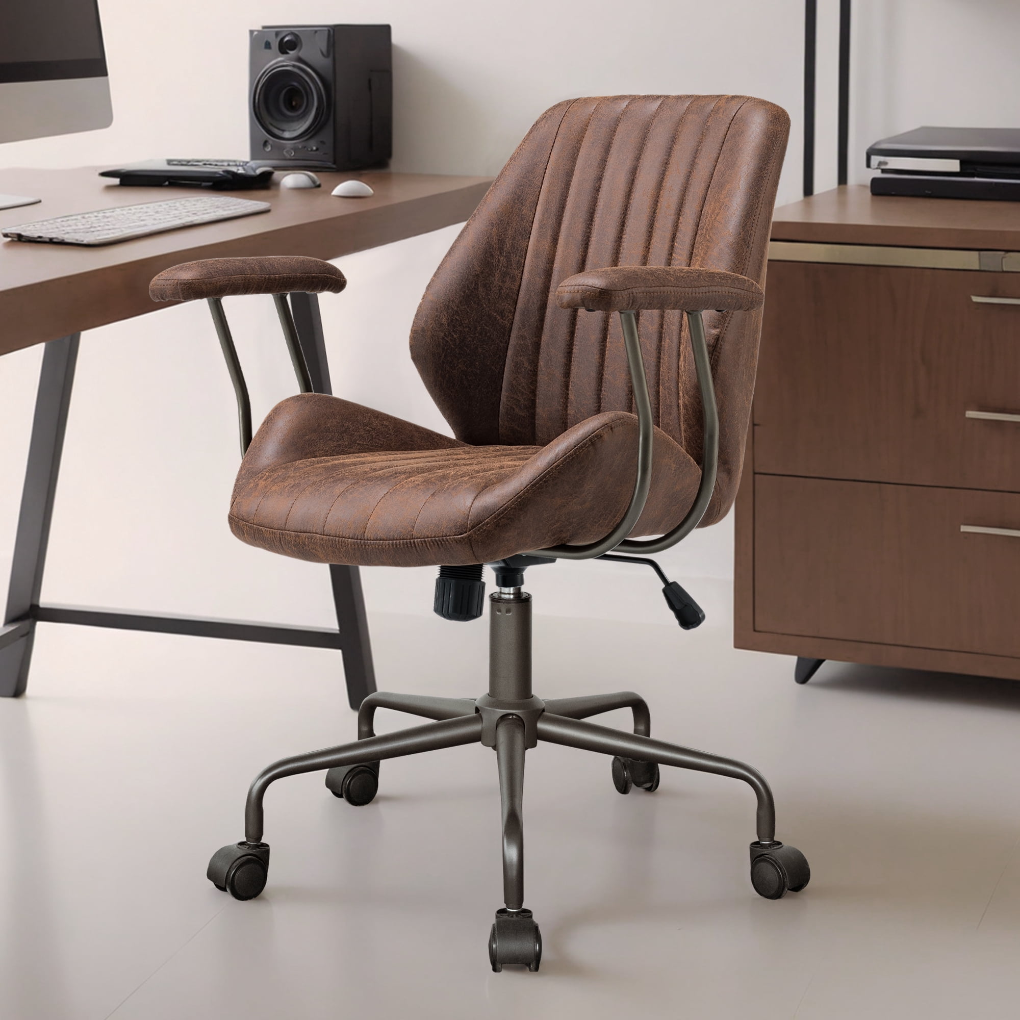 XIZZI Suede Fabric Desk Chairs for Executive or Home Office, Modern Ergonomic Computer Office Chair, Dark Brown