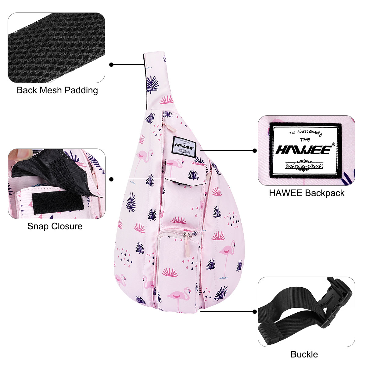 HAWEE Shoulder Sling Bag Hiking Backpack Chest Sling Bag Travel Crossbody Daypack for Women, Flamingo Pink - image 5 of 7