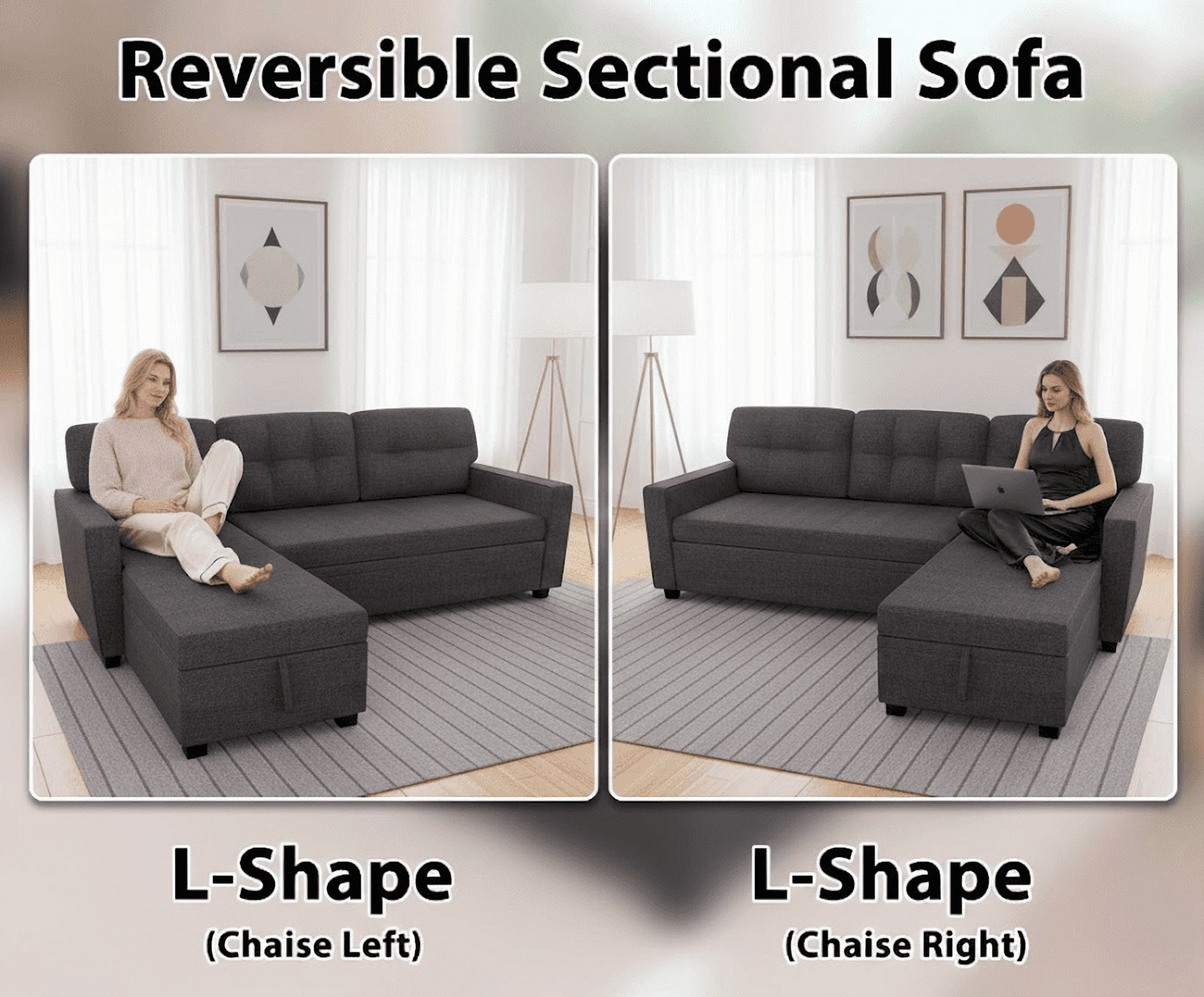 Howcool 82" Sectional Sofa Bed, L-Shaped Sleeper Pull Out Couch with Storage Chaise & USB Charging Ports, Linen Fabric for Small Apartment Living Room,Dark Grey(Thick Sponge)