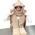 thumbnail image 2 of Ludlz Women Cute Bear Ear Hat 3 in 1 Animal Hat Scarf Gloves, Warm Plush Hoodie Cap Gloves Mitten Scarf Set Winter Novelty Bean, 2 of 4