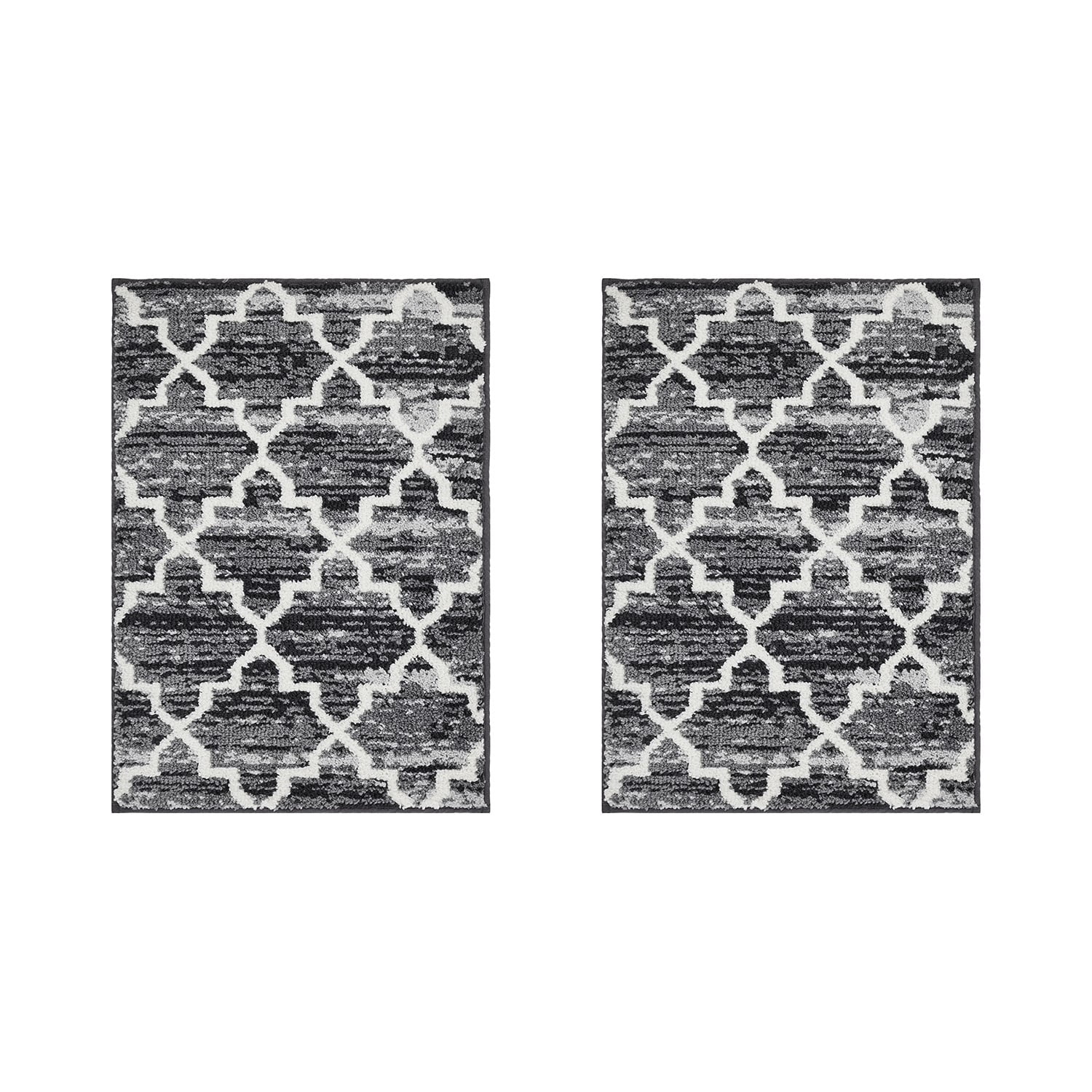 Better Trends 2-Piece Bathroom Rug Set, 17" x 24", 100% Cotton, Soft, Water Absorbent, Non-Slip Bath Mats, Machine Washable – Ideal for Bathroom Sink, Tub, or Shower Area – Savio Collection - Gray