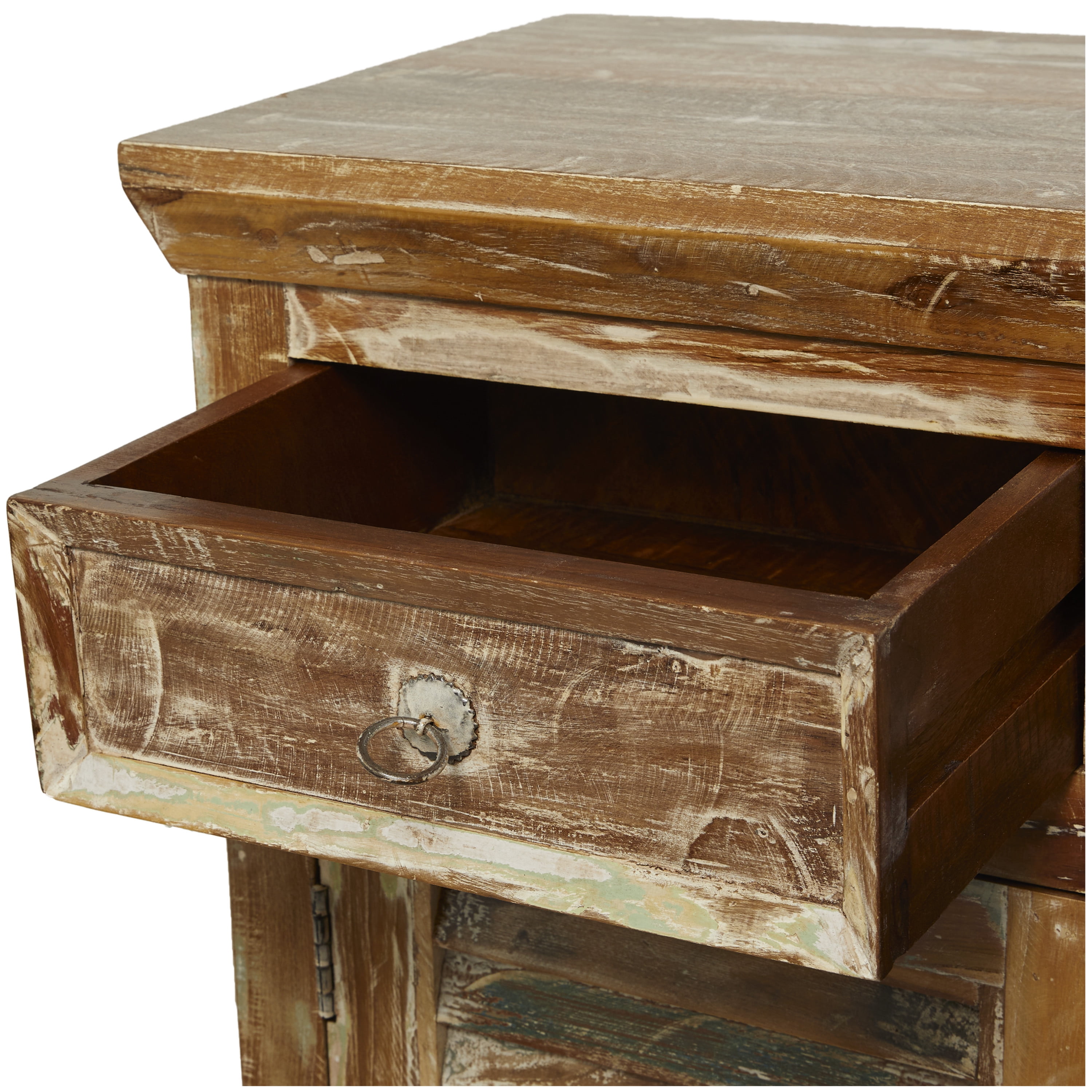 DecMode Rustic Wood Vintage Cabinet 36"W x 36"H with Overall Distressed Brown Finish and Worn Off Details