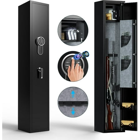 METAN Rifle Gun Safe with Quick Access Fingerprint/Keypad Lock Biometric Gun Security Cabinet Long Safes Gun Cabinet for Shotguns with Pistol Pocket Black (3 Gun Fingerprint-Black)