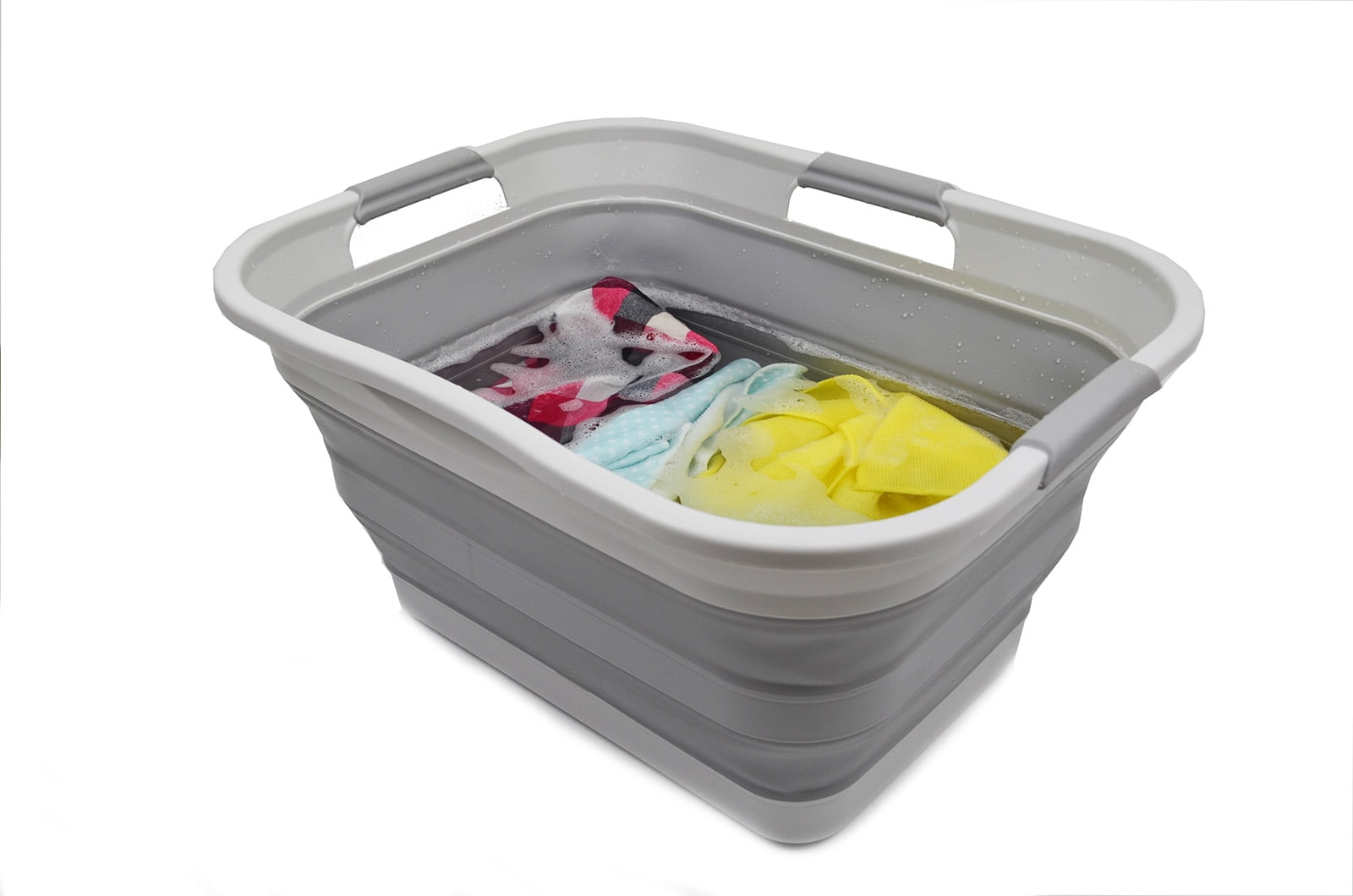SAMMART 30L(8 gallon) Collapsible Plastic Laundry Basket - Foldable Pop Up Storage Container/Organizer - Portable Washing Tub - Space Saving Hamper/Basket - Water Capacity 24L(6.3 gallon)