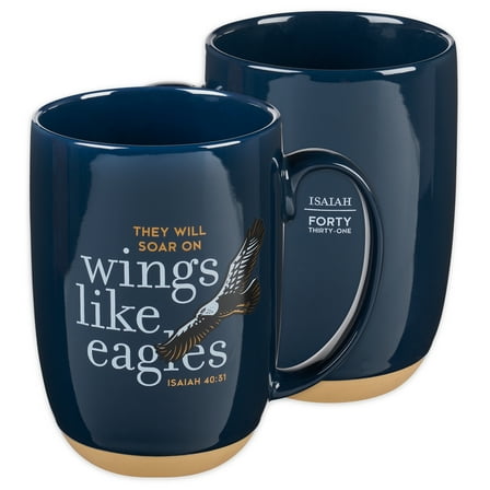 Christian Art Gifts Coffee Mug Soar on Wings Like Eagles Isaiah 40:31 Scripture, 15 oz, Navy Blue