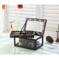 thumbnail image 4 of 9.8" Long Tempered Glass and Leather Jewelry Case / Watch Display, Blue, 4 of 5
