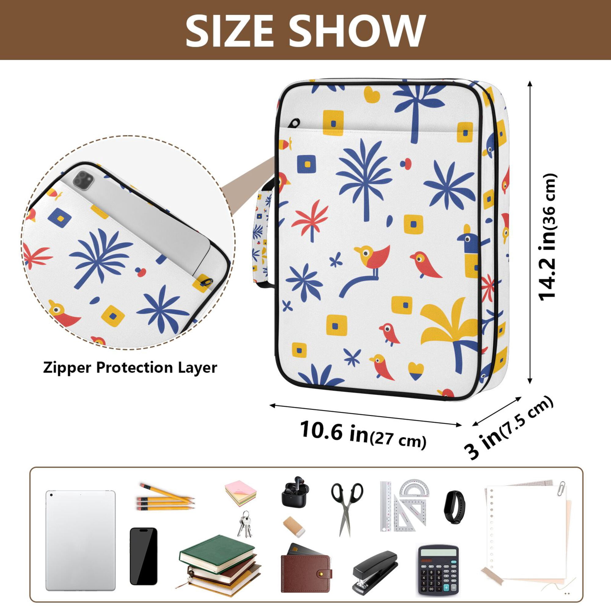 FORMRS Accordion File Folder A4 Size 7-Pocket Expanding Document Organizer Bag with 3 Ring Binder, Tropical Rhythm