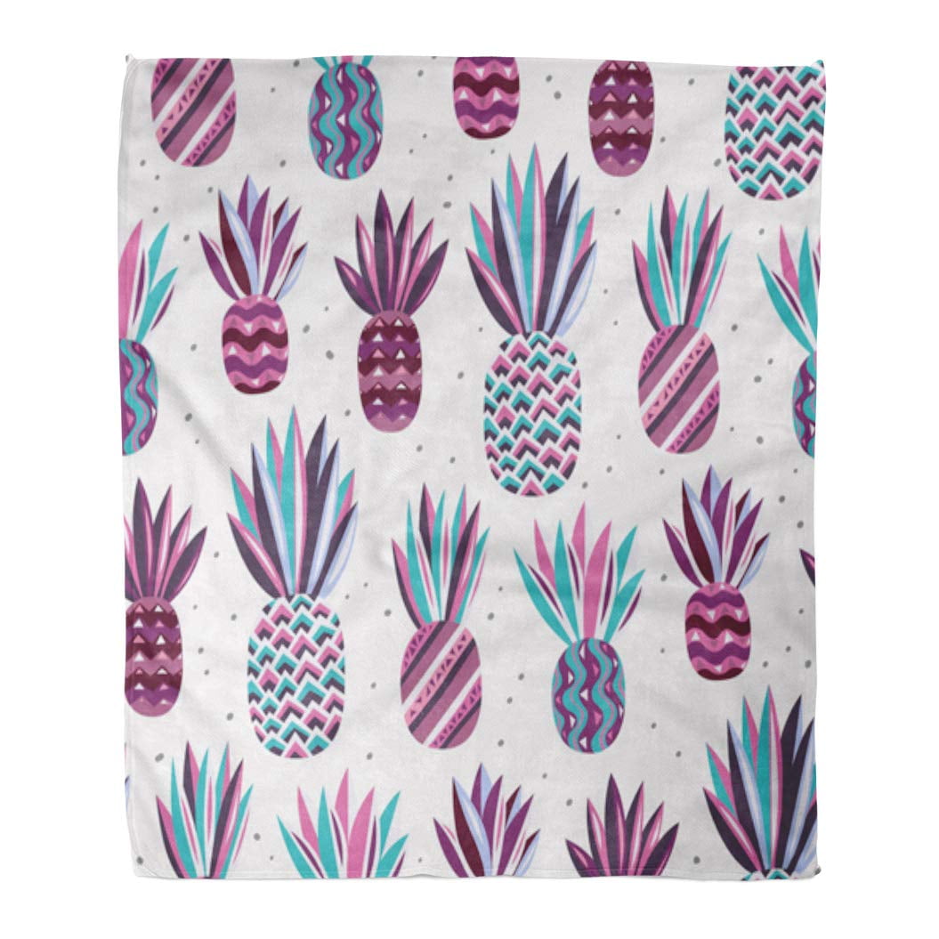 Jsdart Throw Blanket 58x80 Inches Colorful Summer With Flat Pineapples On Bright Dots Pink Violet Purple Blue And Turquoise Colors Warm Flannel Soft For Couch Sofa Bed Canada Soft Blanket For Couch Sofa Bed, Bright Pink Sofa Throw