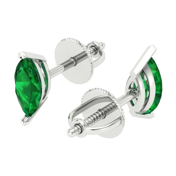 1.0 Ct Marquise Cut Studs Green Emerald 14K White Solid Solid Gold Everyday Dainty Earrings Push Back