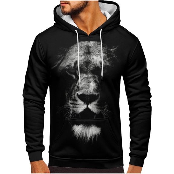 DDAPJ pyju Mens Fashion Hoodies & Sweatshirts 2023 Clearance,3D Lion Print Hooded Sweatshirt Big and Tall Lightweight Drawstring Hoodie Novelty Pullover Sweatshirts with Front Pocket S - 6XL