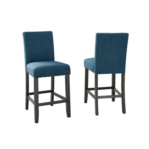 Roundhill Furniture Biony Wood Counter Dining Set with Chairs in Espresso/Blue