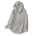 thumbnail image 2 of Yghzkop Women Linen Cotton Hooded Sun Shirt Long Sleeve UPF Cover Up Tunic Beach Jacket Lightweight Summer Boho Loose Kimono Cardigan, 2 of 7
