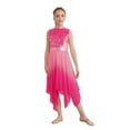 thumbnail image 3 of Doomiva Girls Lyrical Praise Dance Dress Sparky Sequin Sleeveless Asymmetrical Liturgical Worship Tunic Overlay Hot Pink 12, 3 of 4