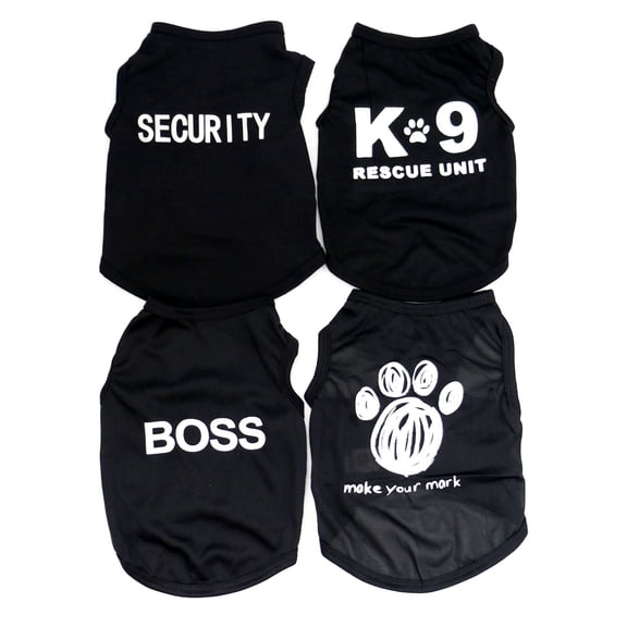 AOMRCOL 4-Pack Dog Clothes for Small Dogs Black Security Dog Shirt Soft Chihuahua Clothes Cute Male Puppy Clothes Pet Clothing for Small Dog Boy(Xxs)